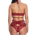 thumbnail image 4 of Conjunto de ropa interior de malla de encaje para mujer, lencería sexy, ropa de dormir, ropa de dormir, rojo vino, S AweSitey XX000073-04, 4 of 7