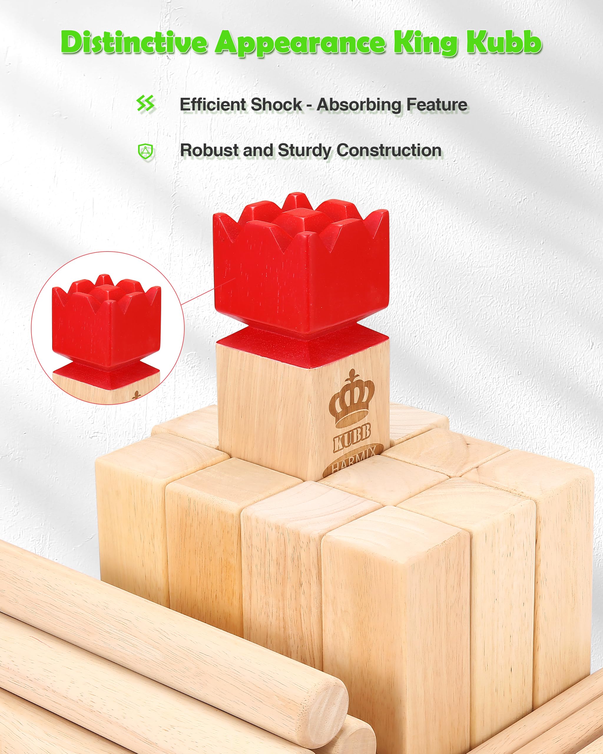 HARMIX Kubb Yard Game Kit | Viking Chess Outdoor Throw Clash Game with Carry Bag– Rubber Wooden Backyard Lawn Play for Teens, Adults & Family