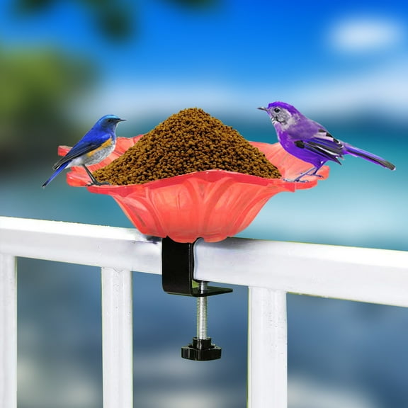 Deck Mounted Bird Bath Bowl for Outdoors, Deck Railing Feeder with Adjustable Sturdy Metal Clamp,Flower Shaped Hummingbird Bath Bowl,Balcony Railing Birdbaths Decor for Yard Garden Backyard