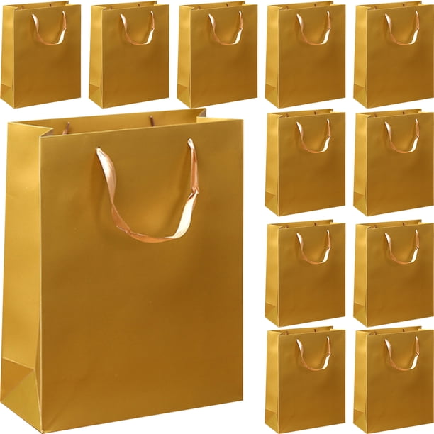 12 piezas Bolsa de regalo de papel dorado bolso de compras bolsas para envoltura de ropa
