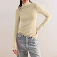 thumbnail image 5 of Aobny Casual Womens Shirts Beige Basic Solid Turtleneck Fitted Long Sleeve Pullover Ladies Shirts Party, 5 of 8