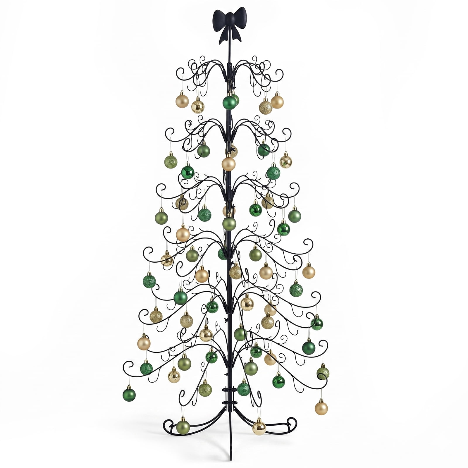 6ft PVC Metal Artificial Christmas Tree with Bow Topper, No Extra Ornaments, Daily Decor Tree, Black