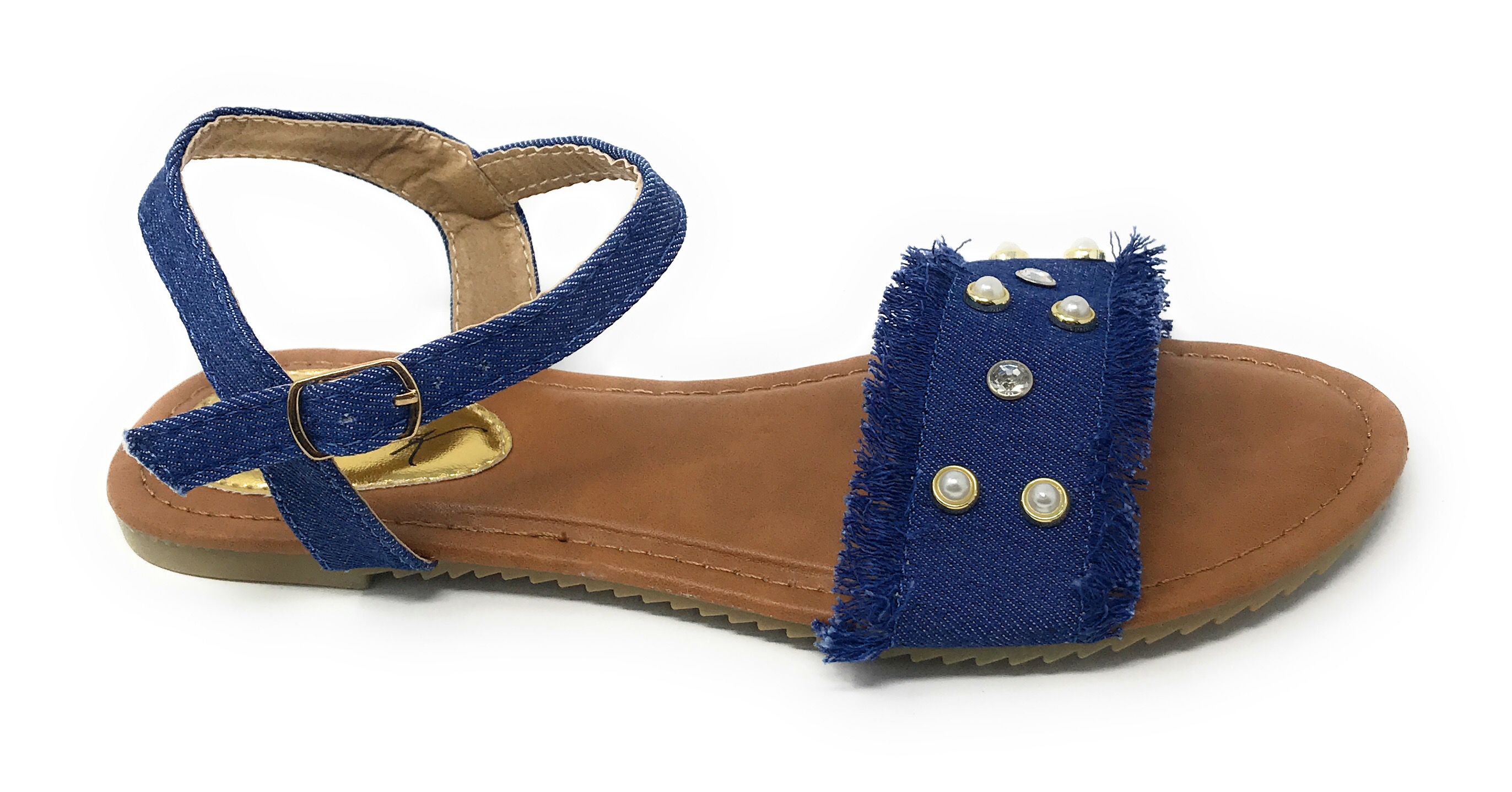 Victoria K Women's Fringed Denim With Studs And Rhinestone Sandals