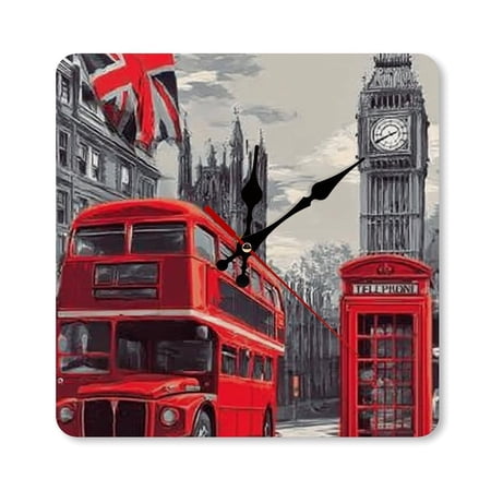 RKSupls 10 × 10 inch London Bus Big Ben Phone Square Unmarked Wall Clock Silent Non Ticking Home photo RKSupls 10 × 10 inch London Bus Big Ben Phone Square Unmarked Wall Clock Silent Non Ticking Home