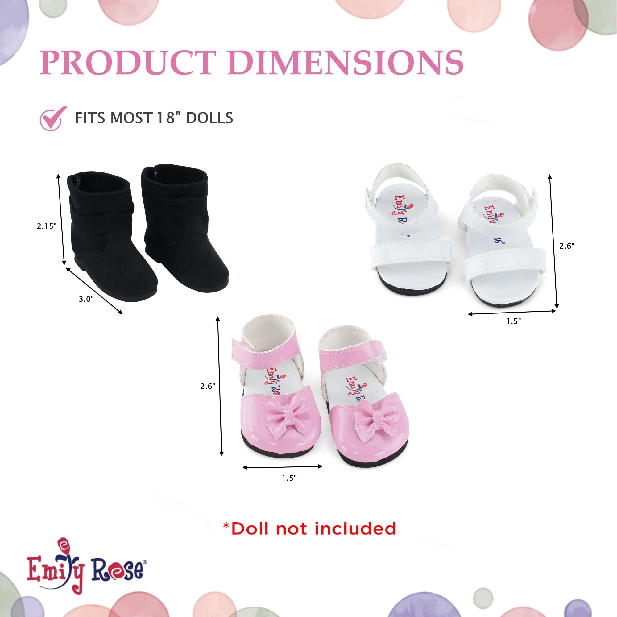 Emily Rose 18 Doll Accessories 3 Pack Doll Shoes Pink White Sandals Black Boots Walmart