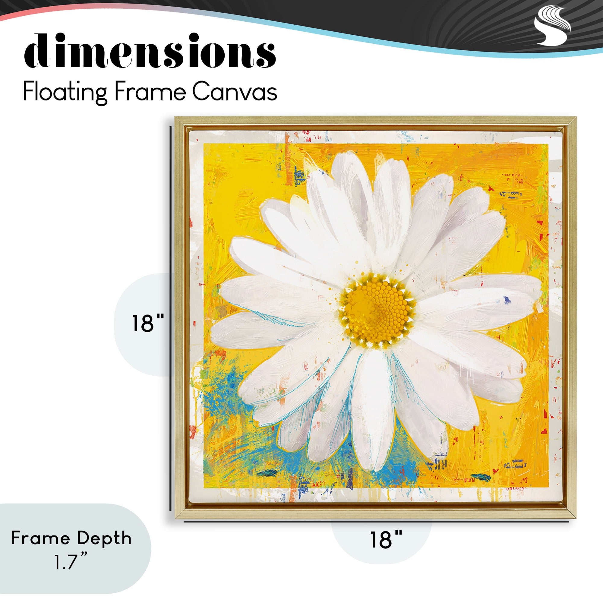 Stupell Industries Violet's Daisy on Yellow Gold Framed Floater Canvas Wall Art, design by Porter Hastings