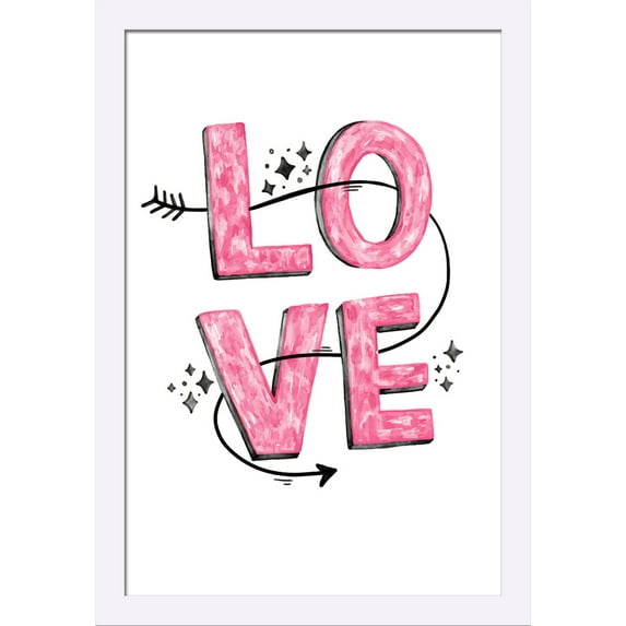 Love - Hand Drawn Typography - Lantern Press Artwork (16x24 Giclee Art Print, Gallery Framed, White Wood)