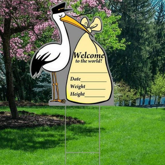 YS1006 New Born Baby Birth Welcome Hello World Stork Waterproof Coroplast Plastic Yard Sign Lawn Sign