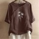 thumbnail image 2 of Blusas de Manga Corta para las Mujeres Impreso Cuello Redondo Camiseta, Top de Algodón de Imitación Casual para el Hogar Y Diario, 2 of 4