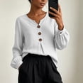 thumbnail image 4 of Edvintorg Womens Tops Trendy Long Sleeve V Neck Loose Casual Lightweight Pullover Top with Button Womens Clothing White M, 4 of 7