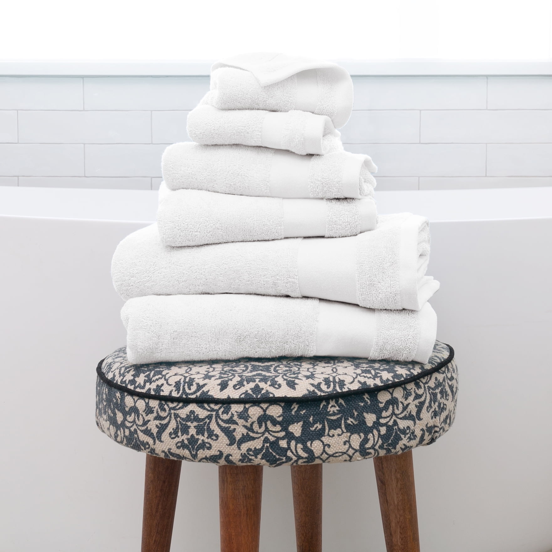 Noble Linens 6 Piece Farmhouse Cotton Bath Towel Set, White