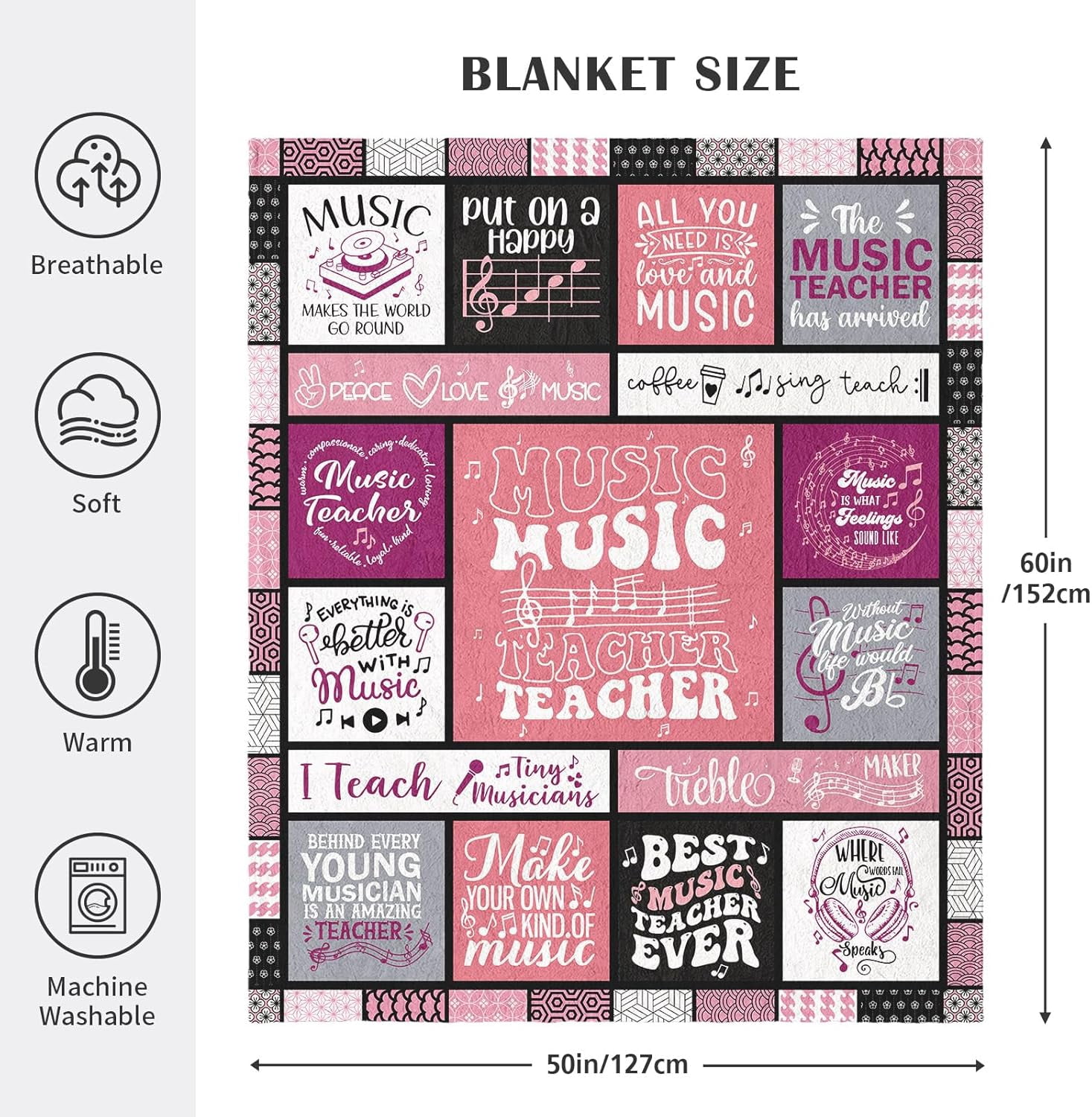 Music Teacher Gifts for Women Throw Blanket 60 x 50 Inch, Music Teacher Appreciation Gifts, Teachers Day/Thank You/End of Year Gift Ideas