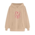 thumbnail image 2 of Baqcunre Women's Solid Color Long-Sleeved Love Print Hoodie Matching Hoodies for Couples Womens Hoodies Graphic Hoodie Womens Sweatshirt Khaki S, 2 of 4