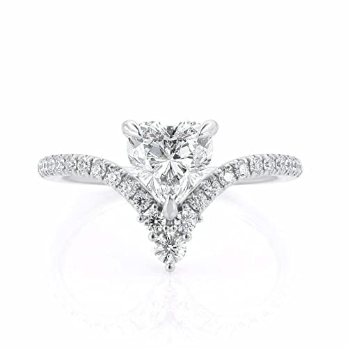 HeartsAndYou 2.5ct Heart Moissanite Engagement Ring for Women V Shaped Stylish Curved 18k White Gold over Silver