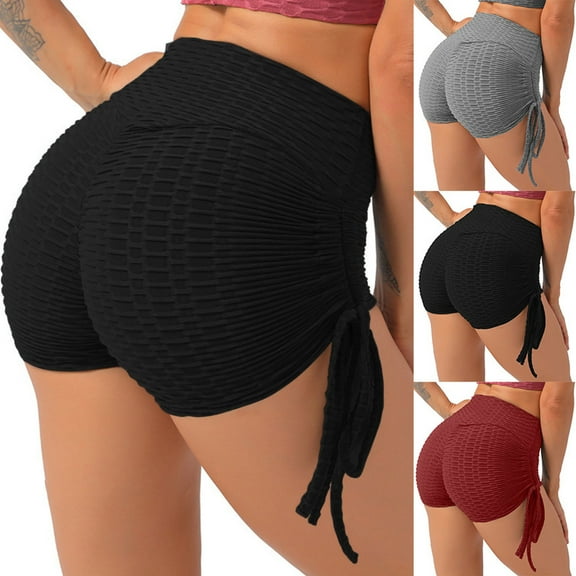 POROPL Womens Shorts Summer High Waist Stretch Gym Yoga Fitness Shorts Lace-Up Short