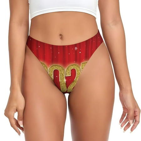 Qokaie Happy New Year 2025 F Printed Women s Cotton Thong Underwear  Sexy Breathable Panties G-string-Medium