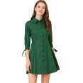 thumbnail image 1 of Unique Bargains Robe-Chemise Patineuse en Coton pour Femmes à Col, Manches 3/4, Boutonnée, 1 of 6