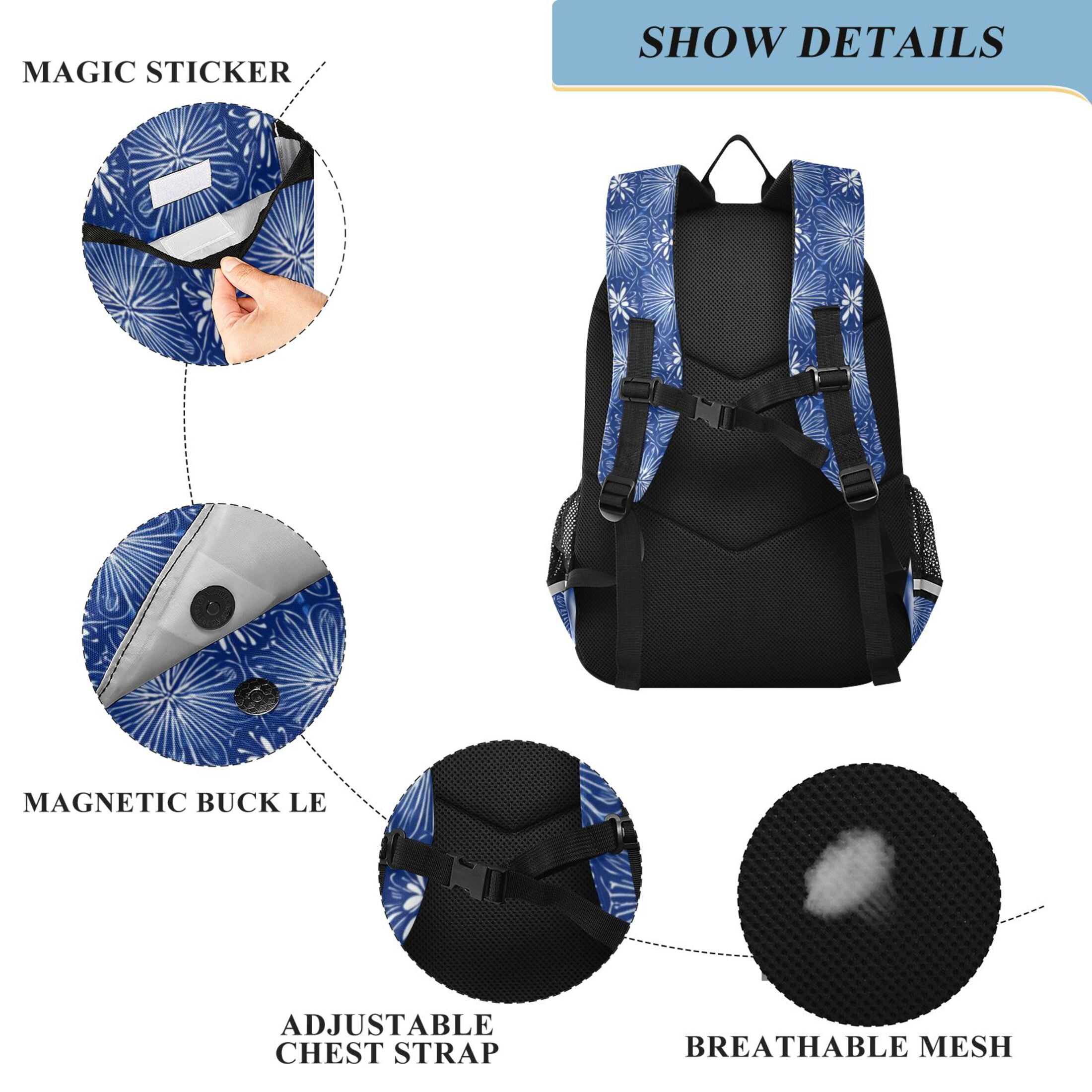 Backpack 12.9 *5.1 * 17.7 Inches Outing Backpack, Shopping Backpack, Travel Backpack Traditional Japanese Blue Motifs