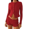 thumbnail image 2 of Blusas de Larga para Mujer, Cárdigan Ligero de Otoño, Camisetas para Salir, Blusas Acanaladas con Botones, Lindas y A Rojo XL, 2 of 9