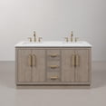 thumbnail image 2 of Water Creation 60" Wood Double Bathroom Vanity in Gray Oak & Gold, 2 of 10