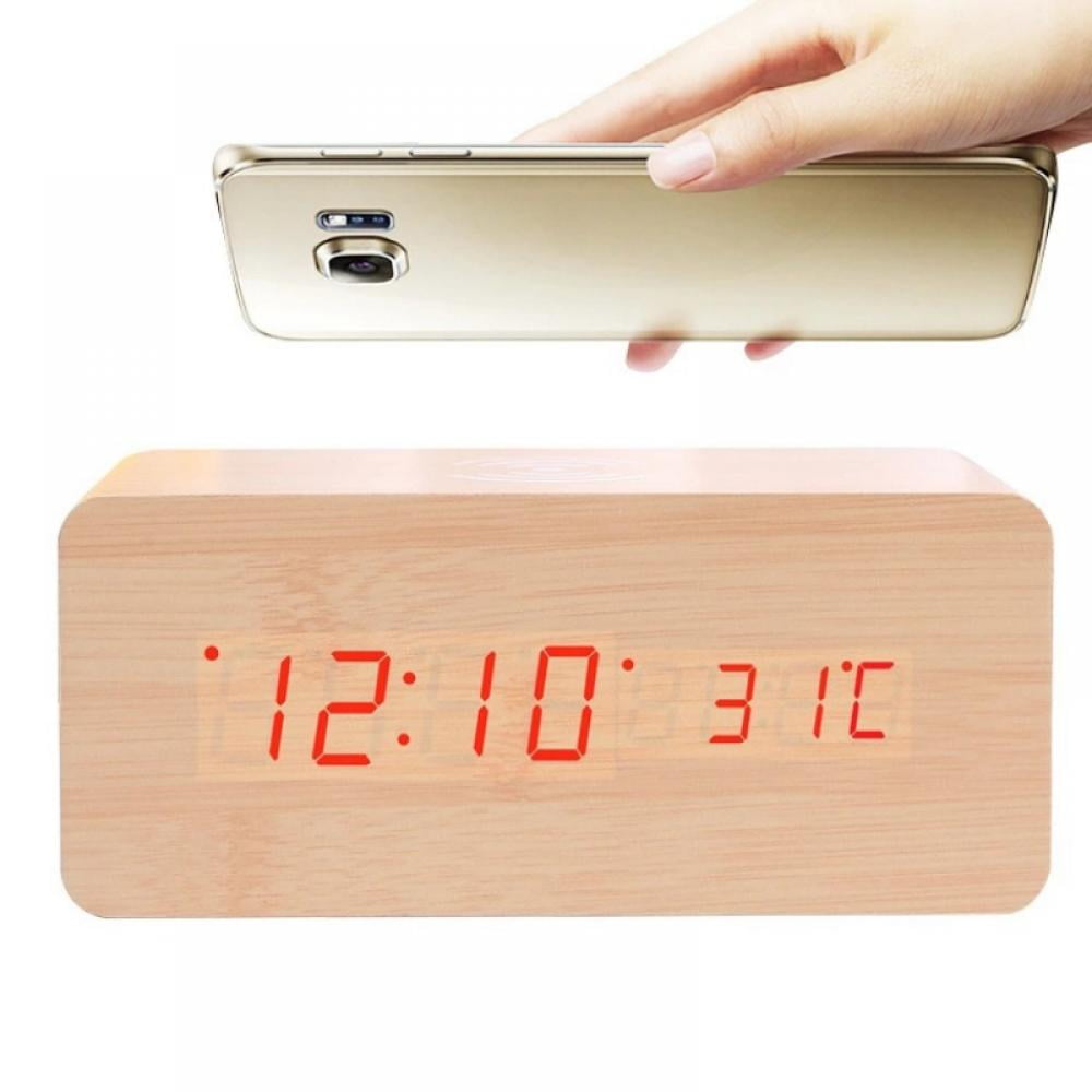 Digital Alarm Clock, Led Time Display Wooden Digital Desk Clock with 6