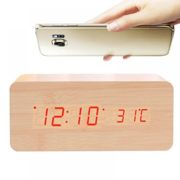 Fomobest Digital Wooden Alarm Clock With Wireless Charging 3 Alarm Led Display Snooze Sound Control Adjustable Brightness Wood Made Electric Clocks For Bedroom Bedside Kid Black Walmart Com Walmart Com