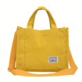 thumbnail image 1 of Corduroy Tote Bag For Women, Letter Patch Decor Crossbody Bag, Simple Satchel Purse For Shopping, Travel, School, 1 of 4