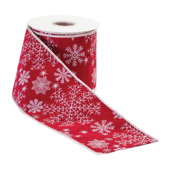 Melrose Small Snowflake Print Christmas Wired Craft Ribbon - 4" x 5 Yards - Red and White