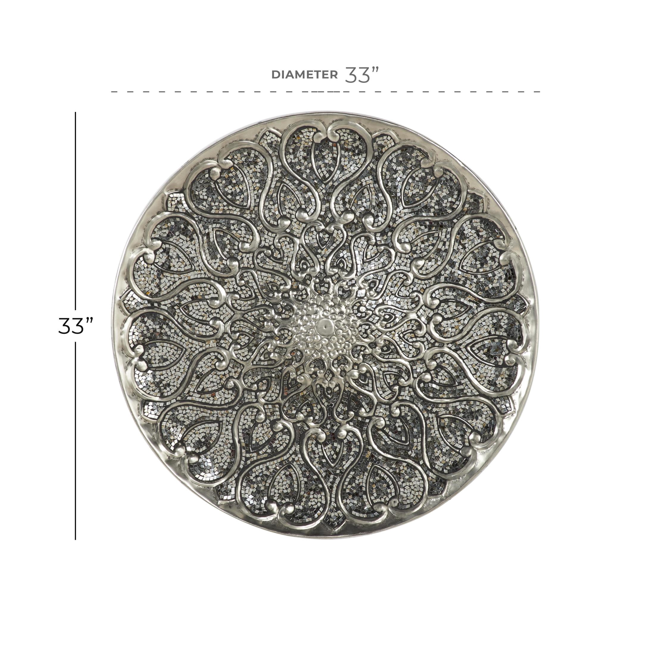 DecMode Silver Metal Plate Wall Decor with Embossed Details