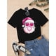 thumbnail image 1 of 1pc Festive Cartoon Santa Print T-Shirt for Girls, Casual Round Neck Short Sleeve Knit Top, Cotton Summer Tee for Ages 8-14, 1 of 6