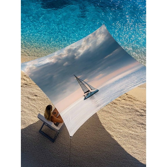 Outdoor Sun Shade Sail 14'x18', Coastal Nautical Patio Beach Shade Canopy Cloth Waterproof, Summer Sailing Boat OCean Waves TearResistant & UV Protection Sun Sail for Backyard Garden Deck