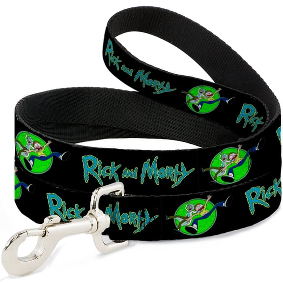 Rick and Morty Pet Leash, Dog Leash, Rick and Morty Title Logo and Portal Pose Black, 4 Feet Long 1.0 Inch Wide