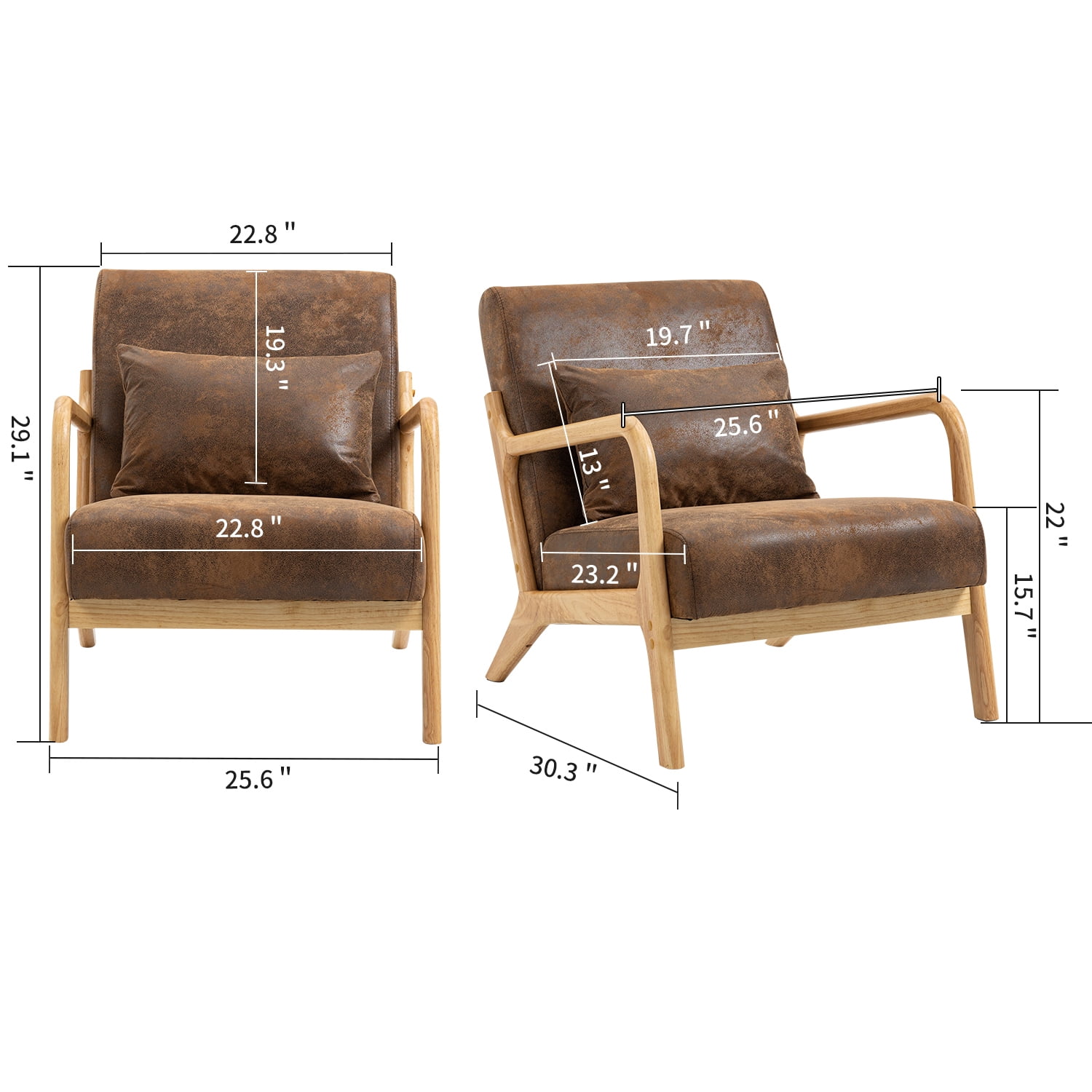 Accent Chair, Modern Chair, Reading Chair with Brown Fabric Upholstery Solid Wood Frame Includes Waist Cushion Mid Century Modern Style, Brown