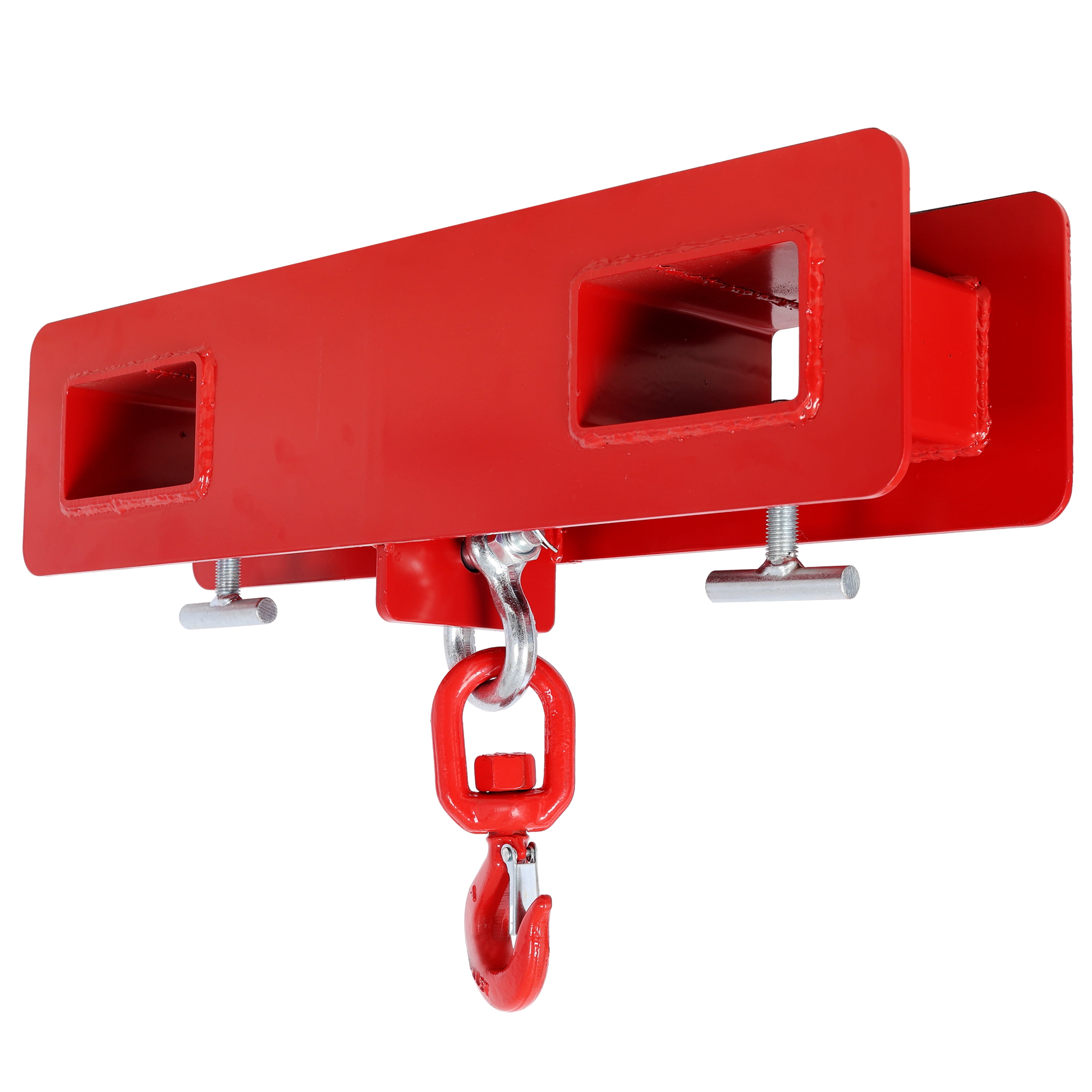 Heavy Duty Forklift Mobile Crane Attachment, 4400 LBS Load Capacity Fork Lifting Hoist with Safety Hook & Dual Large T-Bolts, Red Forklift Fork Mount Lifting Hook for Warehouse Material Handling