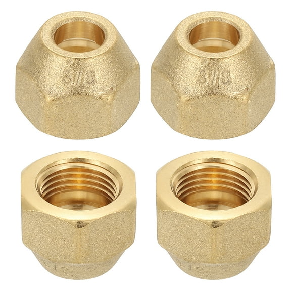 Uxcell 3/8" Brass Flare Nut, 4Pcs 45 Degree SAE Brass Pipe Fittings, Matte
