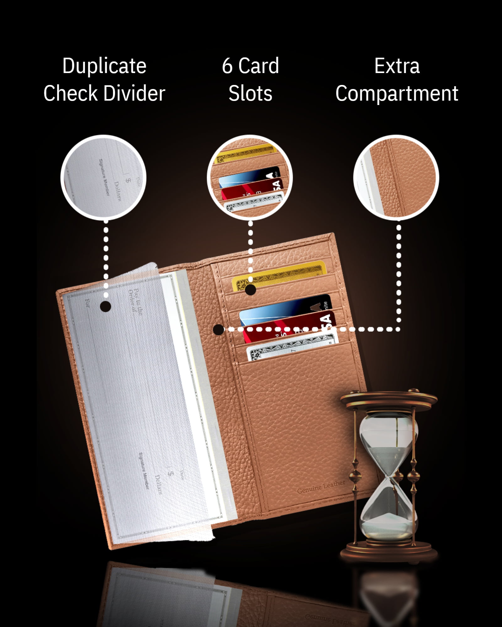 Leather Checkbook Cover Holder for Women Standard Register Duplicate Checks RFID 