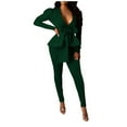 thumbnail image 1 of Traje de pantalón de manga larga con lazo de retazos con volantes y cuello en V liso a la moda para mujer Pompotops qwe23346, 1 of 8