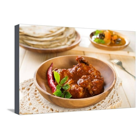 Indian Curry Chicken. Popular Indian Dish on Dining Table. Stretched Canvas Print Wall Art By