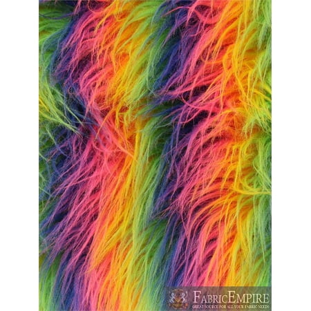 Faux Fur Fabric Long Pile Gorilla Rainbow Stripes 60 Wide