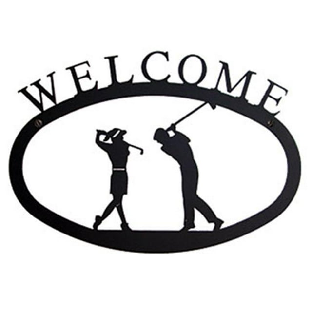 Village Wrought Iron WEL-156-S Small Welcome Sign-Plaque - Golf Couple