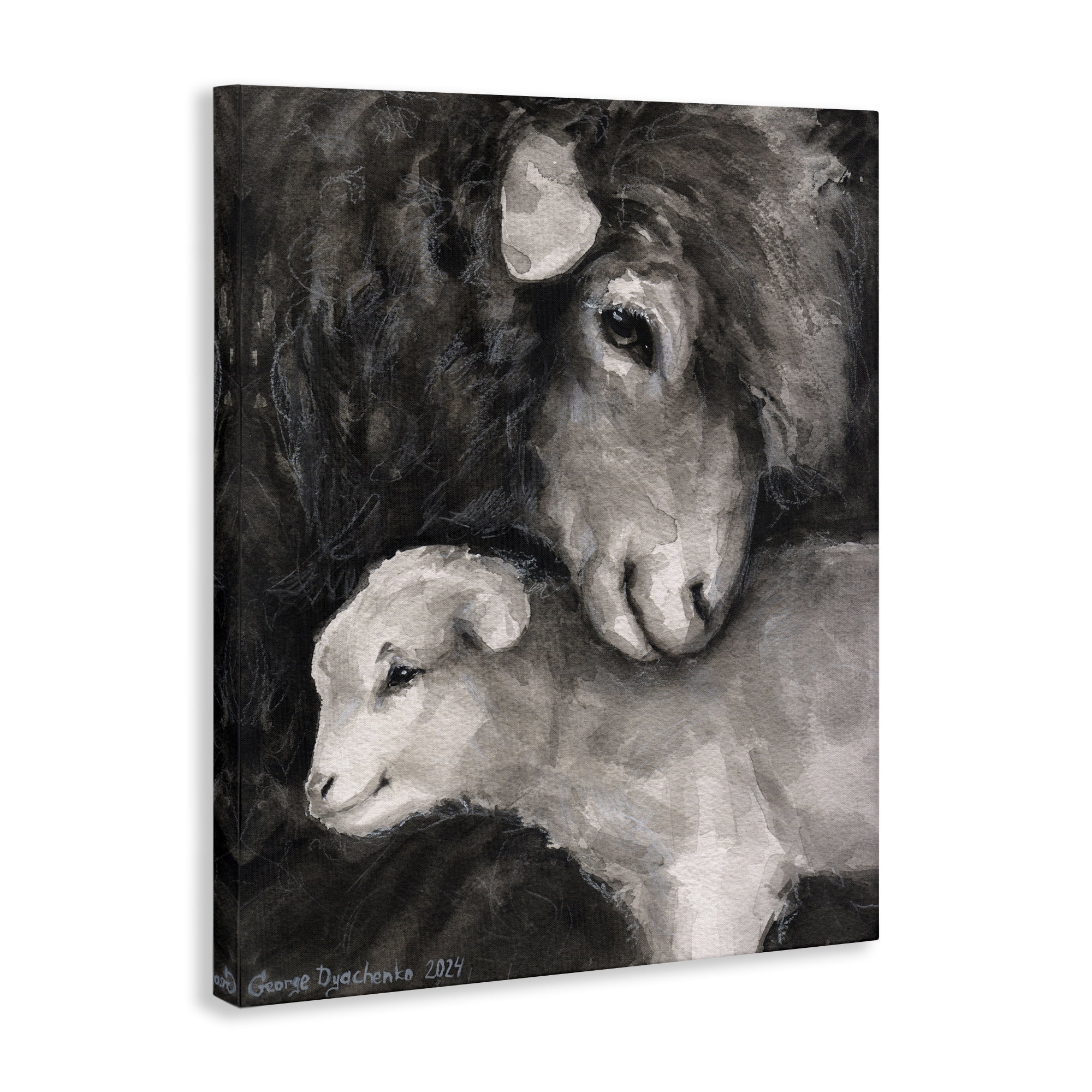 Stupell Industries Cuddling Sheep & Lamb Animals Painting Wrapped Canvas Art Print Wall Art, 30 x 40