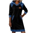 thumbnail image 2 of Sokhug Women’s Hooded Paneled Denim Sweatshirt Dress Long Sleeve Midi Dress with Pockets Casual Fall Winter Cozy Outfit, 2 of 8