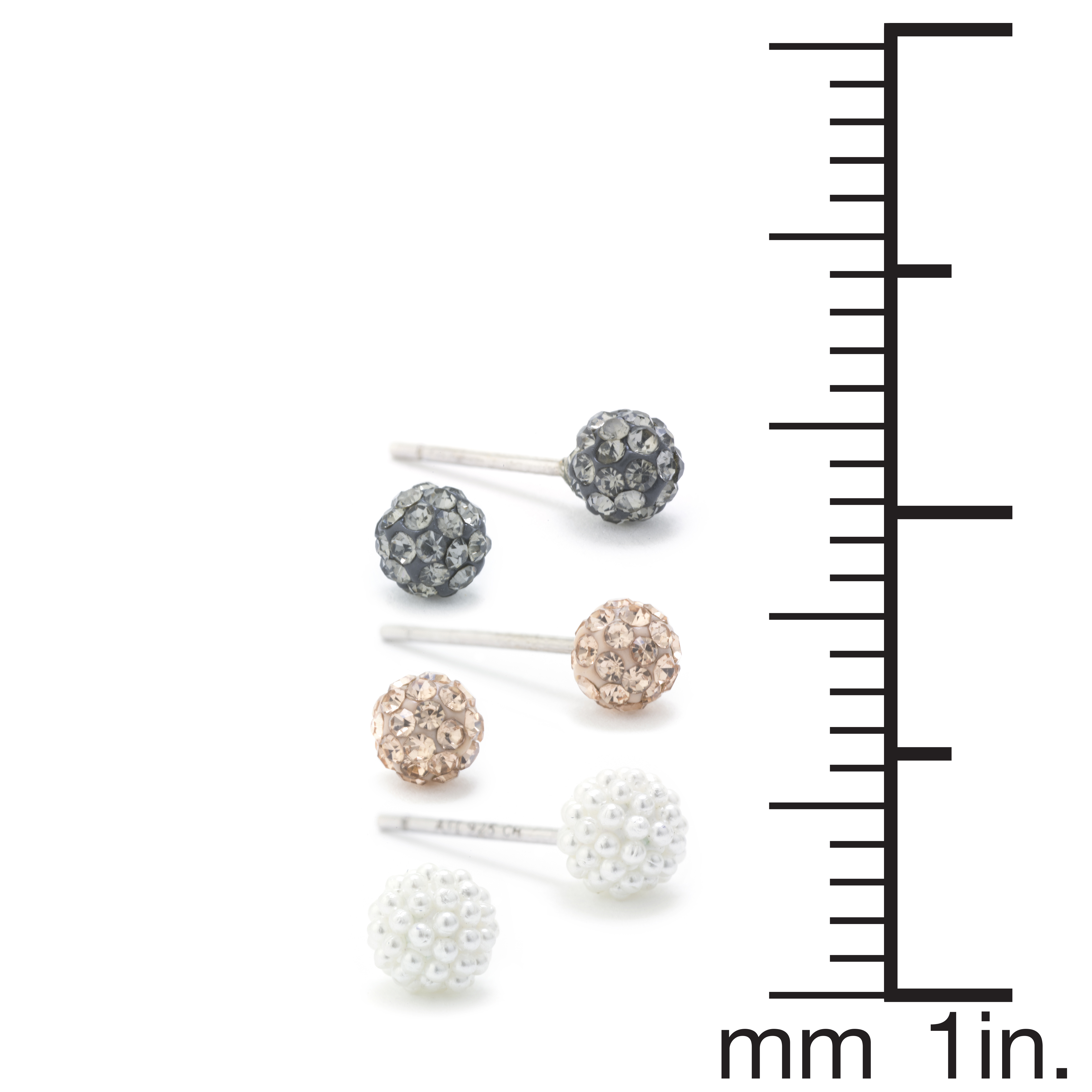 Marisol & Poppy Pave Crystal 3-Piece Stud Earrings Set in Sterling Silver for Women & Teens