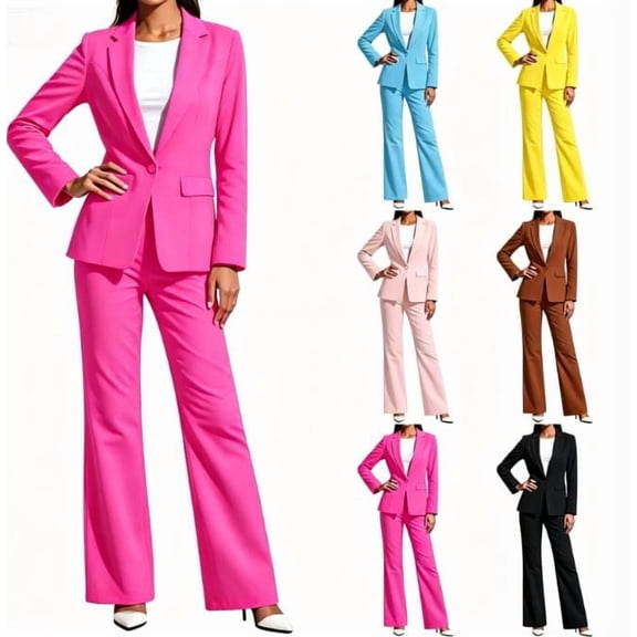 Jane Wardrobe Women's 2 Piece Business Suit Set Long Sleeve Notched Lapel Blazer & Straight Leg Pants for Office Wear, 1 Blazer 1 Pants, S-XXXL