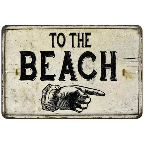 To the Beach Left Hand Vintage Look Chic 8 x 12 High Gloss Metal 208120020134