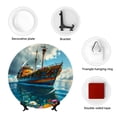 thumbnail image 4 of Bingfone Floral Ship On Ocean Print Bone China Dinner Decorative Plates,Handmade Ceramic Dinner Plate with Stand for Home Club-6in, 4 of 6