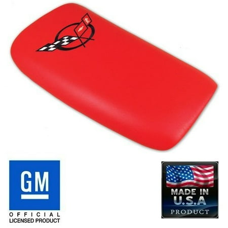 - C5 Corvette Center Console Pad Lid Torch Red Leather with Black Cross Flag Embroidered Emblem Fits: All 97 through 04 Corvettes
