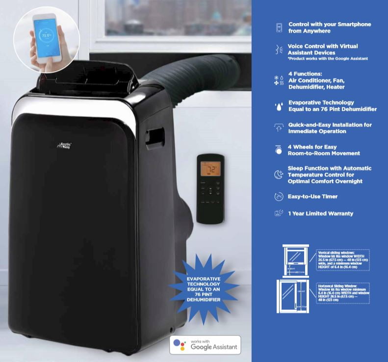 Arctic King 10,000 BTU (14,000 BTU Ashrae) 115V Smart Portable Air  Conditioner, Black, WPPD10CW0N - Walmart.com