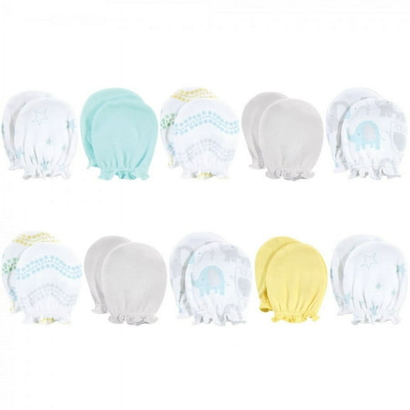 Luvable Friends Baby Boy Cotton Scratch Mittens 10pk, Basic Elephant, One Size