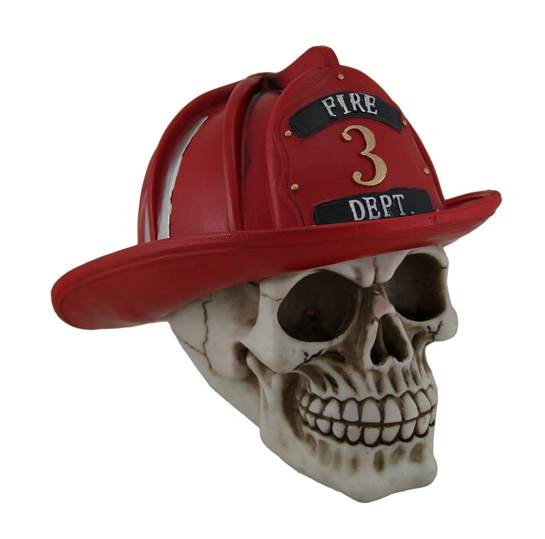 frightful fireman human skull statue 